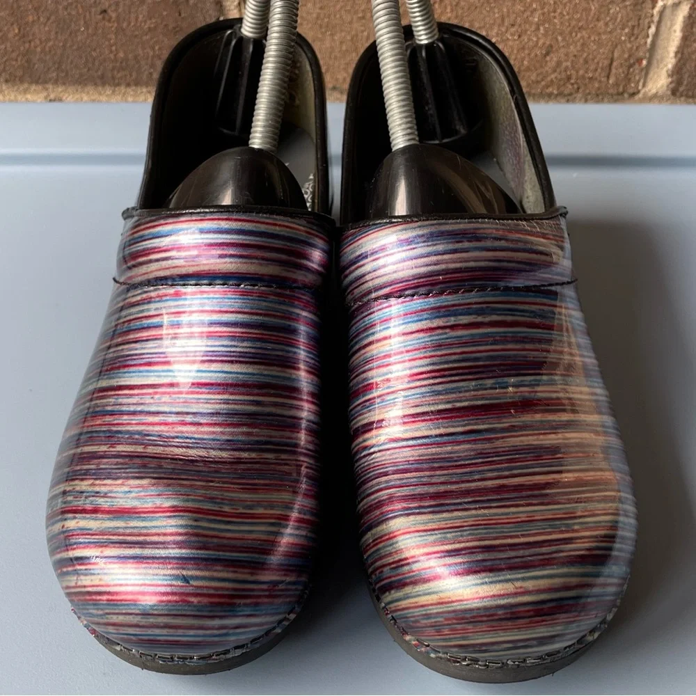 Dansko XP Patent Stripe Rainbow Clogs - Picture 2 of 8